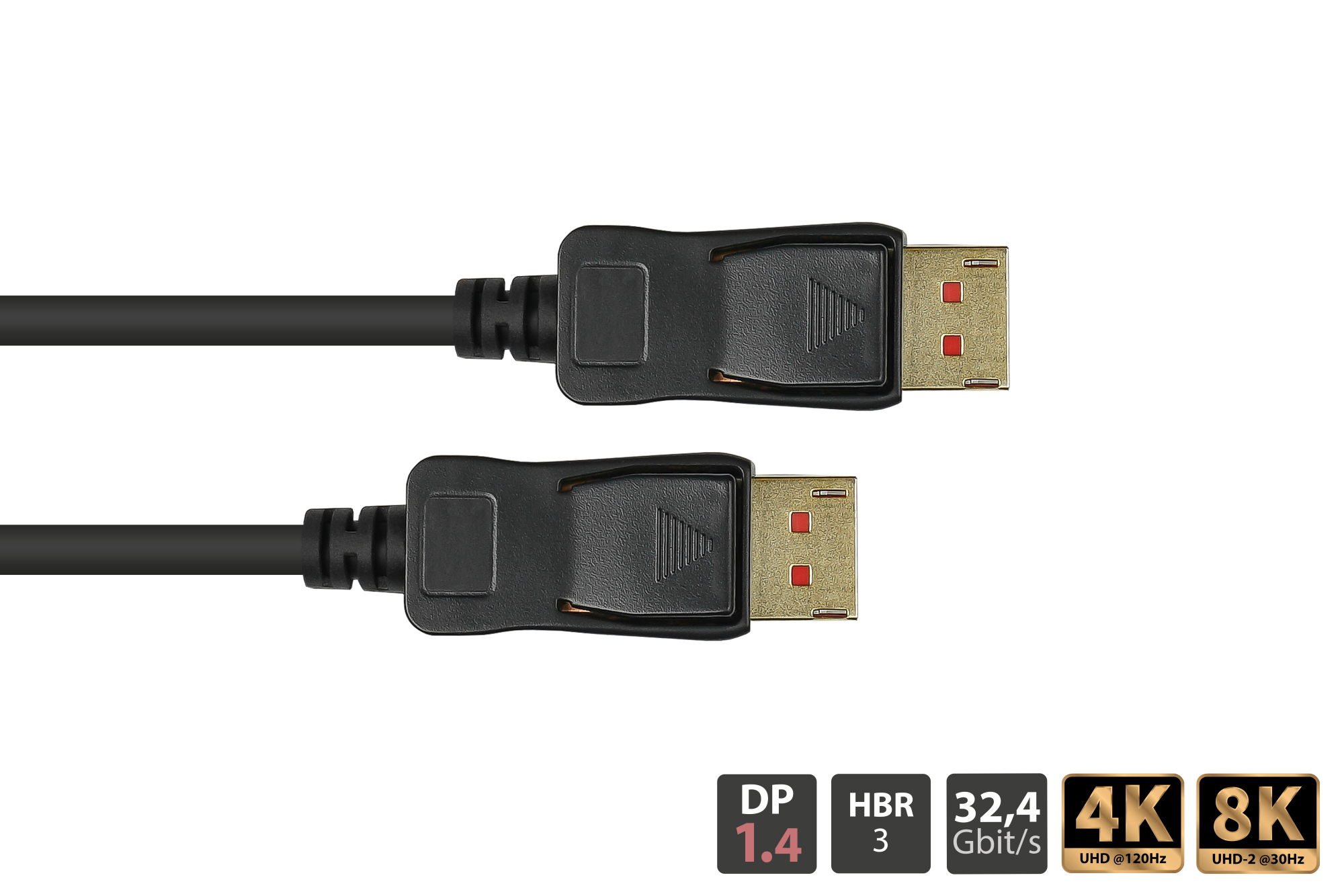 Anschlusskabel DisplayPort 1.4, 8K / UHD-2 @60Hz, vergoldete Kontakte, CU, schwarz, 1m, Good Connections®