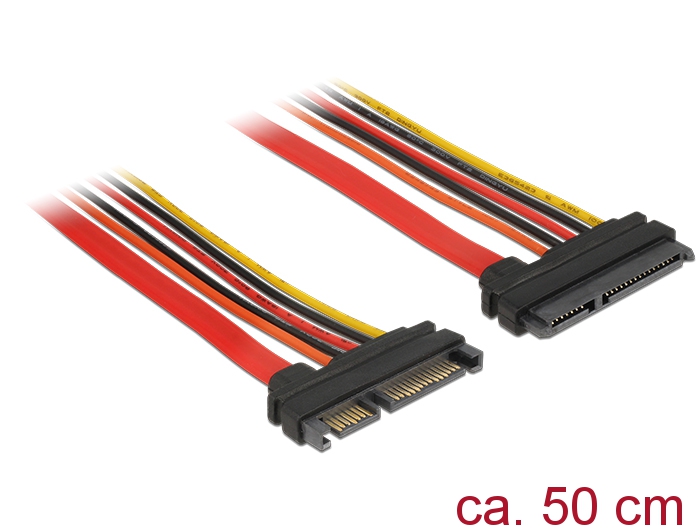 Verlängerungskabel SATA 6Gb/s, 22 Pin Stecker an SATA 22 Pin Buchse (3,3V + 5V + 12V), 0,5m, Delock® [84920]