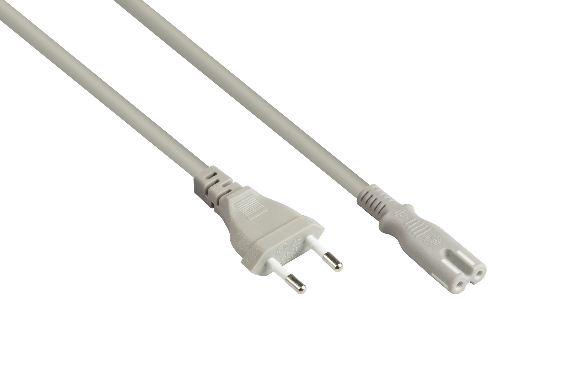 Euro-Netzkabel Euro-Stecker Typ C (gerade) an C7/Euro 8 Buchse (gerade), grau, 0,75 mm², 1,8 m, Good Connections®