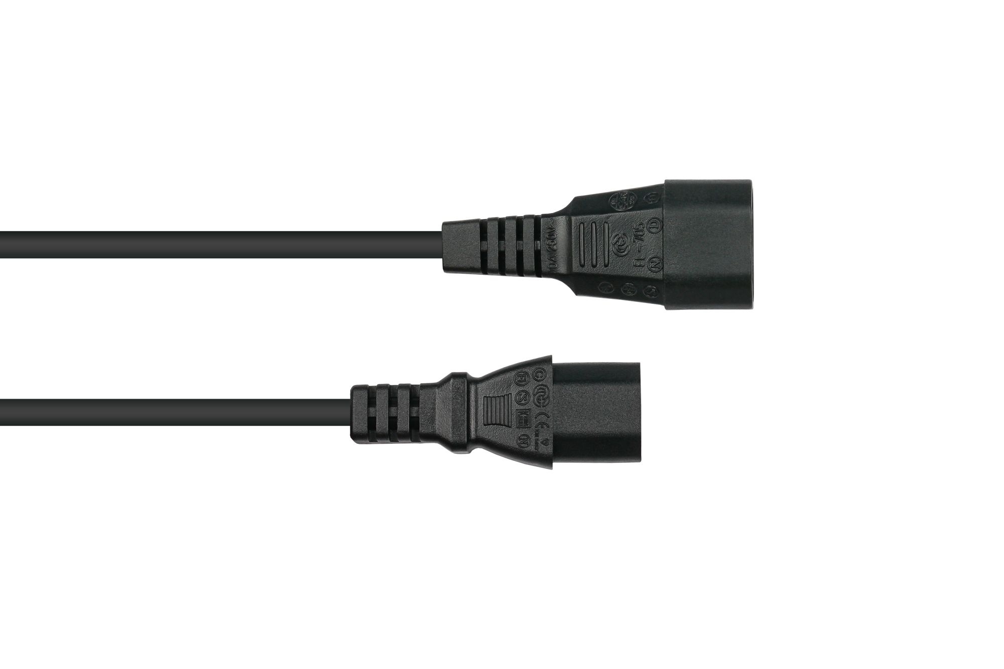 kabelmeister® Kaltgeräteverlängerung Kaltgeräte-Stecker C14 (gerade) an Kaltgeräte-Buchse C13 (gerade), schwarz, 0,75mm², 0,5m