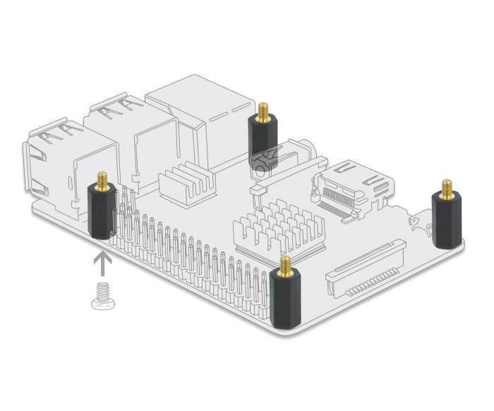 Abstandshalter M4 x M3, Sechskant, Innen / Außen, 20 mm schwarz 4 Stück, Delock® [60242]