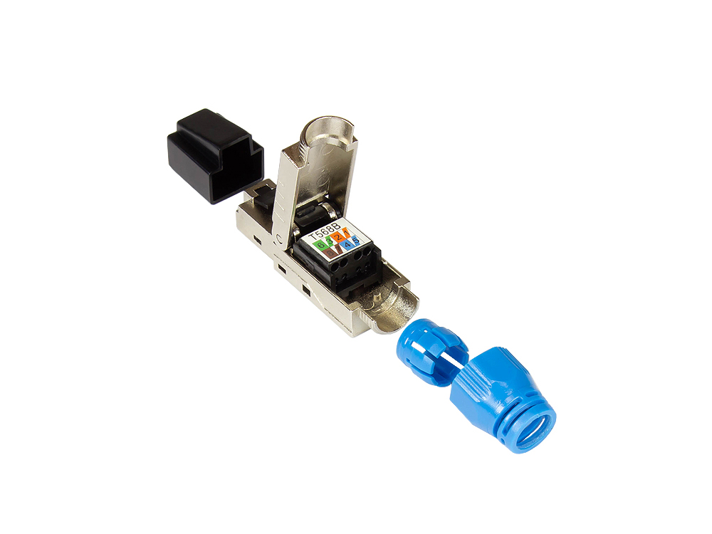 RJ45 Stecker Cat. 8.1, werkzeuglos / feldkonfektionierbar, STP geschirmt, Metall, Good Connections®