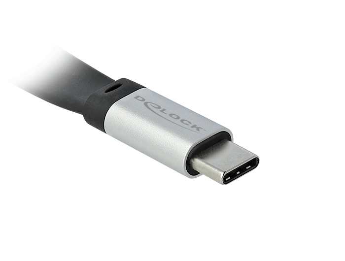 USB 3.2 Gen 2 FPC Flachbandkabel USB Type-C™ an USB Type-C™ PD 3 A E-Marker, schwarz/silber, 0,22 m, Delock® [85926]