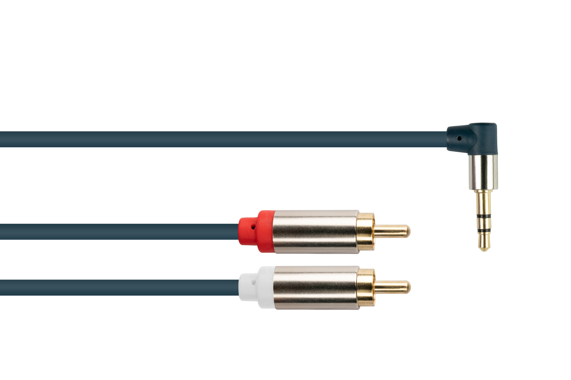 Audio Anschlusskabel SmartFLEX, High-Quality, 3-poliger 3,5mm Klinkenstecker gewinkelt an 2x RCA/Cinch Stecker, dunkelblau, 2m, Good Connections®