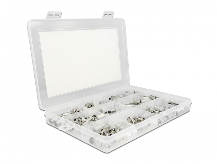 Crimpbox 70-teilig 75 Ohm mit BNC, TNC und F Konnektoren, Delock® [66811]