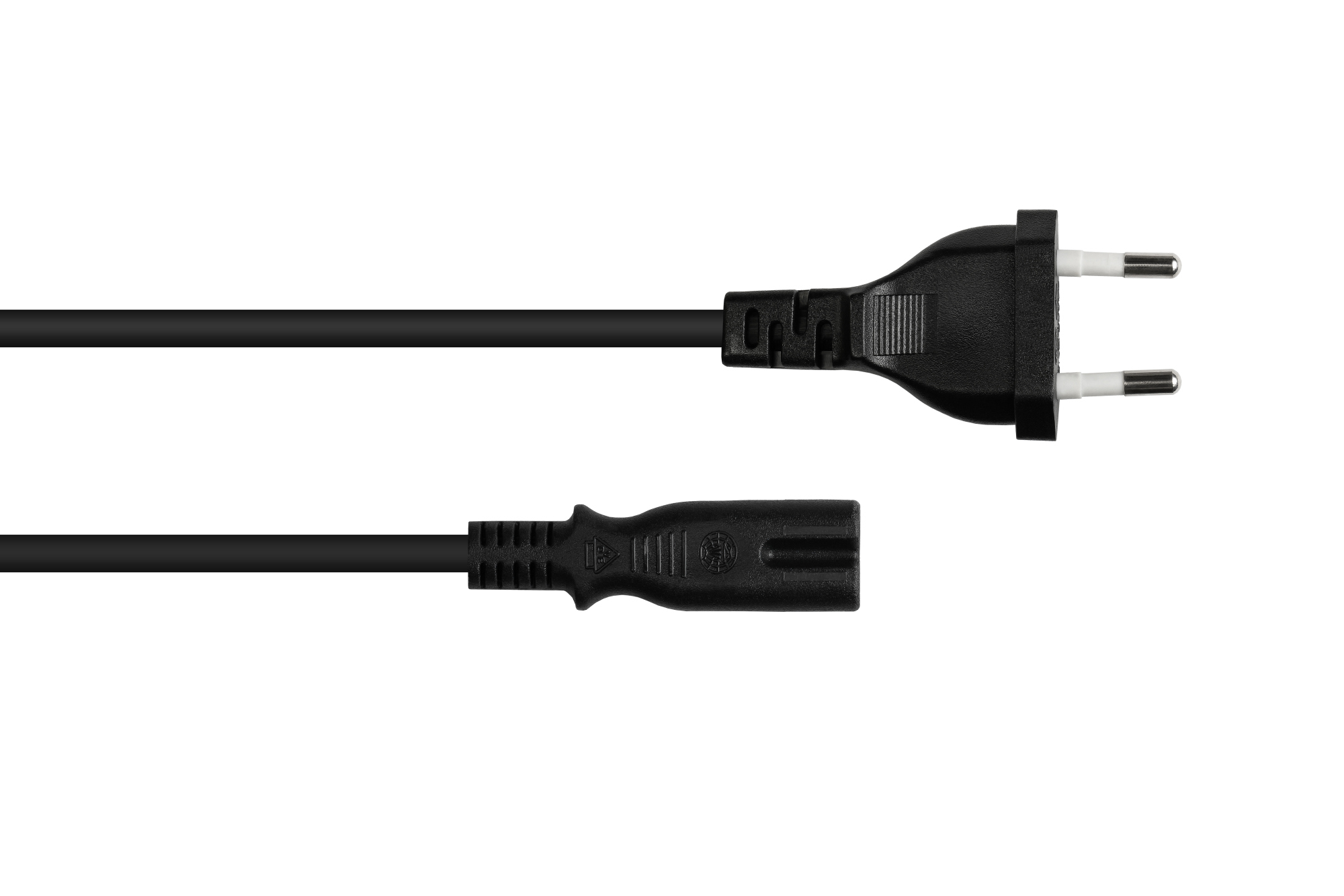 Euro-Netzkabel Euro-Stecker Typ C (gerade) an C7/Euro 8 Buchse (gerade), schwarz, 0,75 mm², 3 m, Good Connections®