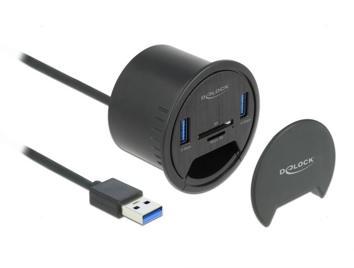 2 Port Tisch-Hub 2 x SuperSpeed USB Typ-A und Card Reader für SD und Micro, Delock® [64152]