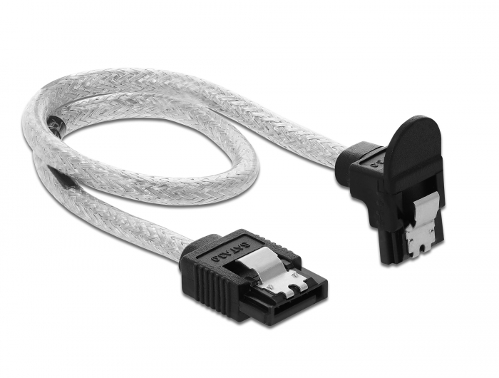 SATA 6 Gb/s Kabel gerade auf unten gewinkelt, transparent, 0,3 m, Delock® [85345]