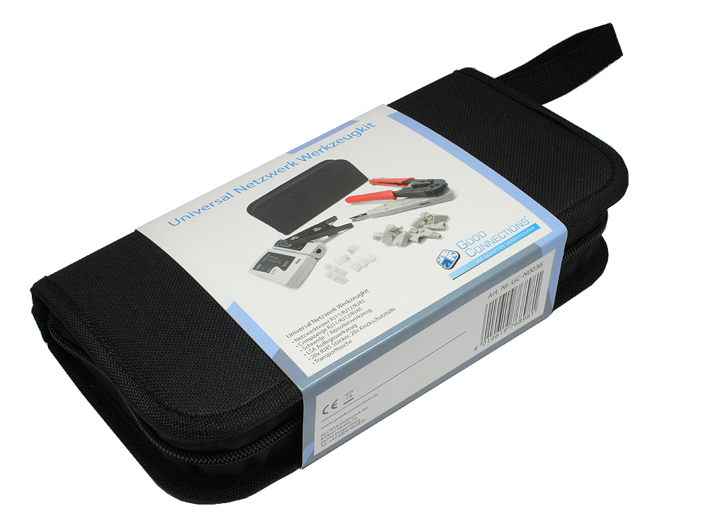 Universal Netzwerk Werkzeug Kit 6 in 1, inkl. 20x RJ45 Stecker/-Knickschutztüllen, Good Connections®