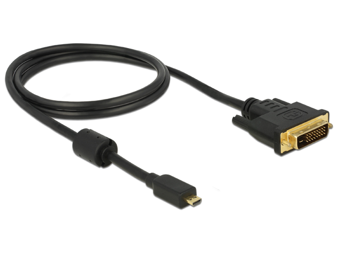 HDMI Kabel Micro-D Stecker an DVI 24+1 Stecker 1m, Delock® [83585]