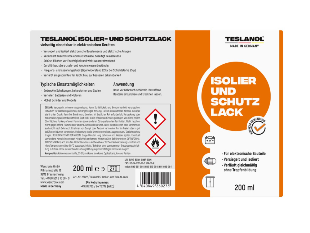 Teslanol® Isolier- und Schutzlackspray, 200 ml