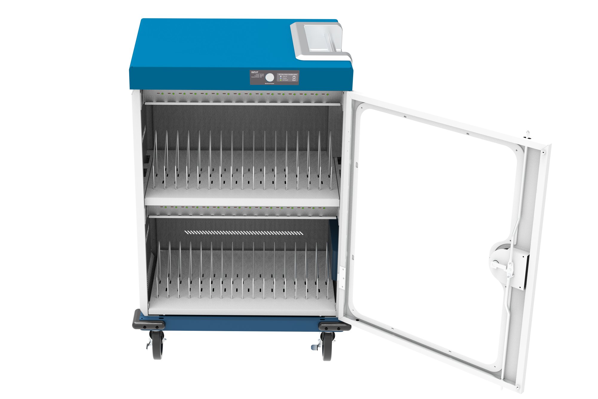 Good Connections® GEMMA T32C Ladewagen für 32 Geräte, USB-C™, 18W pro Port, PD 3.0, QC 3.0, weiß/blau