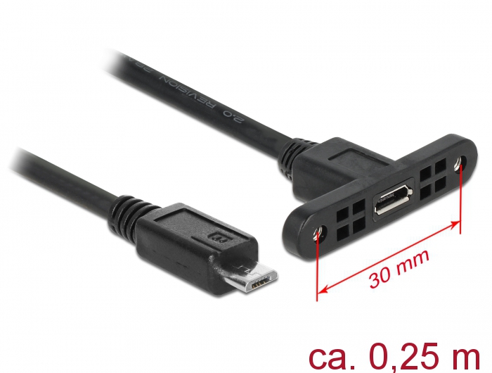 Kabel USB 2.0 Micro-B Buchse zum Einbau an USB 2.0 Micro-B Stecker, schwarz, 0,25 m, Delock® [85245]