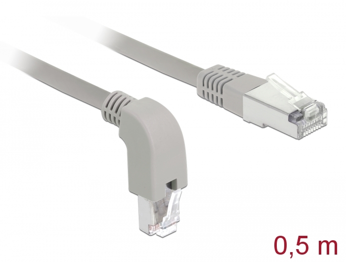 Netzwerkkabel RJ45 Cat.5e SF/UTP unten gewinkelt / gerade, grau, 0,5 m, Delock® [85855]