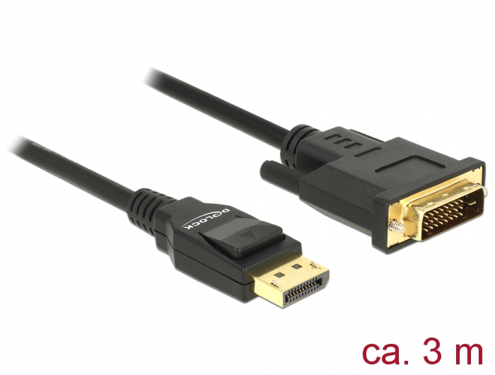 Kabel Displayport 1.2 Stecker an DVI 24+1 Stecker, passiv, schwarz, 3 m, Delock® [85314]