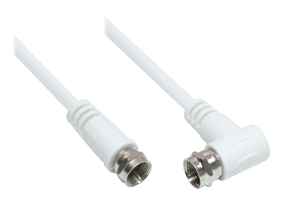 SAT Antennenkabel, F-Stecker gerade an F-Stecker gewinkelt (vernickelt), 2x geschirmt (>85dB / 75 Ohm), CCS, weiß, 5m, Good Connections®
