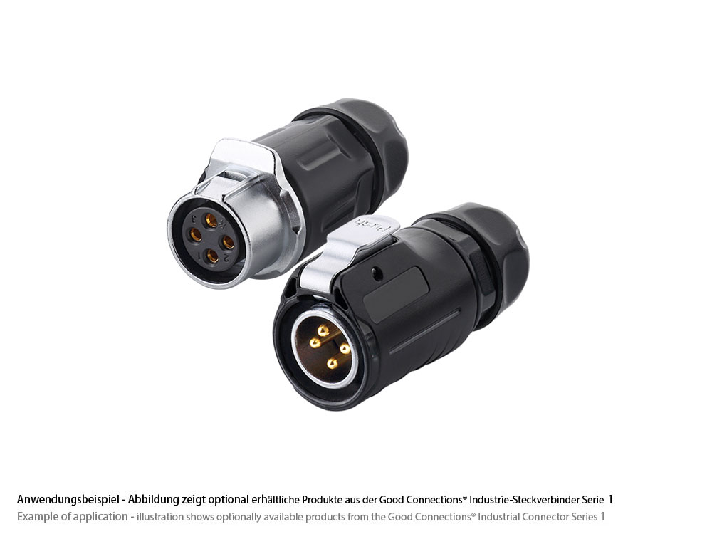 Industrie-Steckverbinder S1 - Power (4-Pin) Buchsenstecker mit Klick-Arretierung, Lötanschluss, M20, IP65/67, Good Connections®