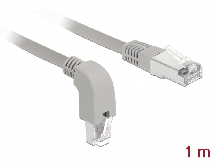 Netzwerkkabel RJ45 Cat.6 S/FTP unten gewinkelt / gerade, grau, 1 m, Delock® [85865]