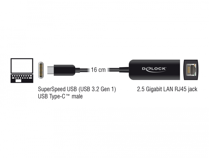 Adapter USB Type-C™ Stecker zu 2,5 Gigabit LAN kompakt, Delock® [66645]