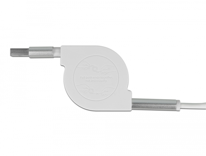 USB 3 in 1 Aufrollladekabel für 8 Pin / Micro USB / USB Type-C™ weiß, 0,82 m, Delock® [85850]