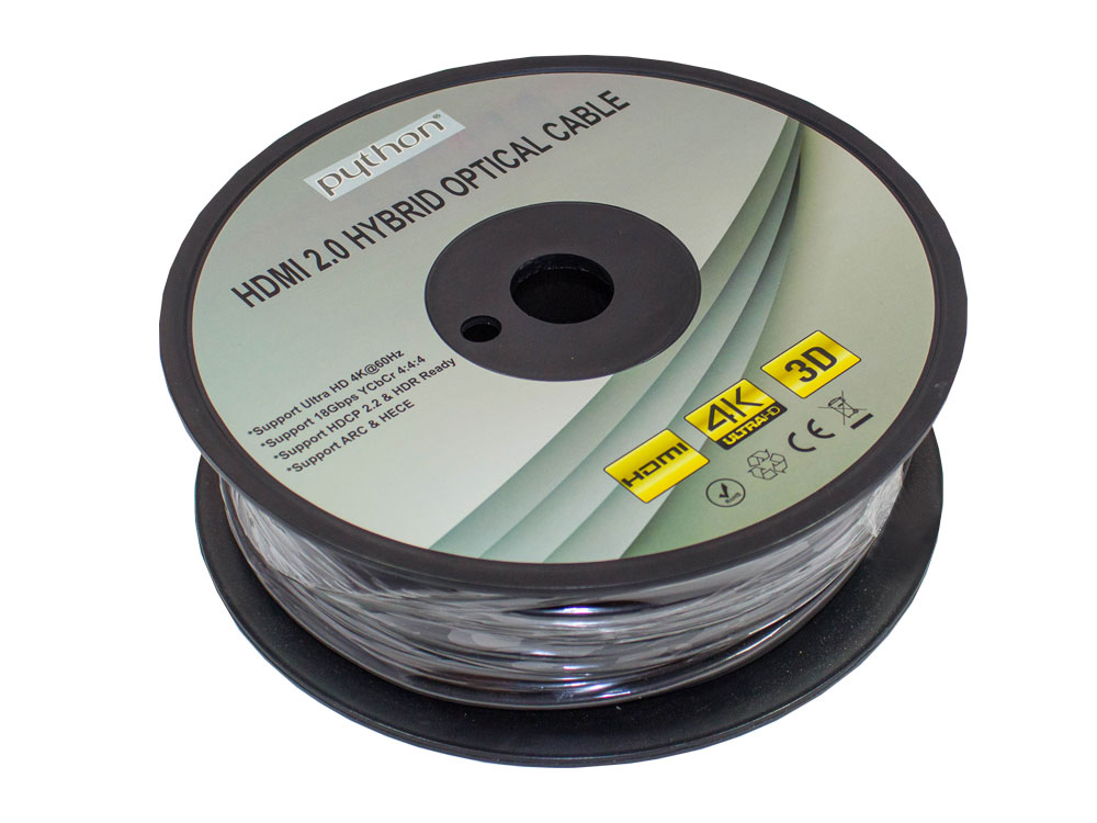 Optisches Hybrid HDMI™ 2.0 Anschlusskabel, 4K2K / UHD 60Hz, vergoldete Stecker und Kupferkontakte, schwarz, 80m, PYTHON® Series