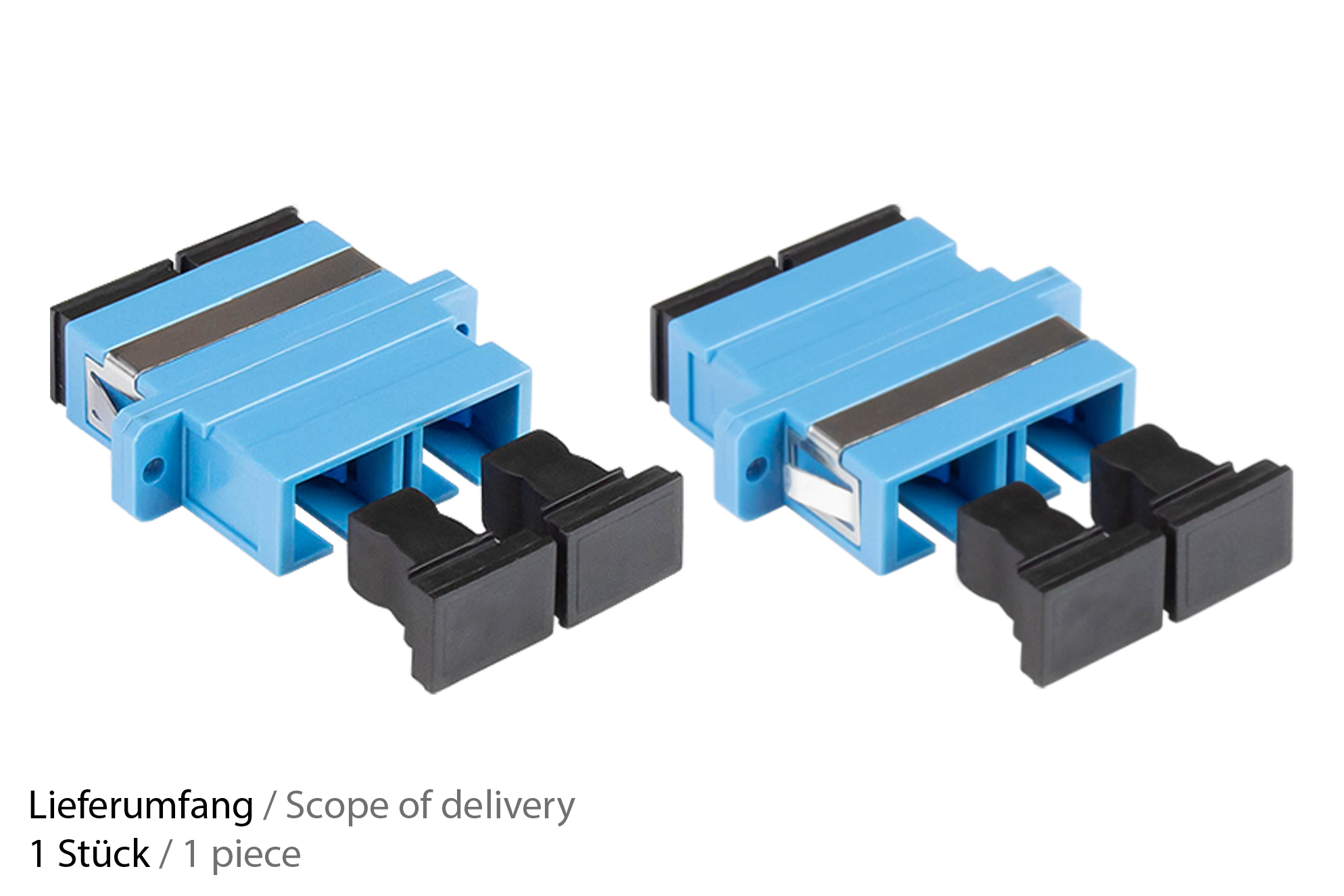 LWL Duplex Kupplung, SC (UPC) an SC (UPC), OS2, Singlemode, Kunststoffgehäuse mit Flansch, Keramikhülse, blau, Good Connections®