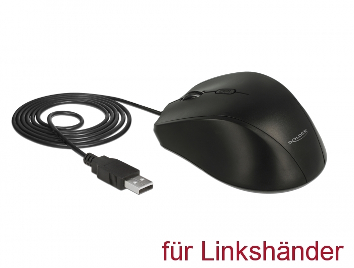 Ergonomische optische 5-Tasten USB Maus - Linkshänder, Delock® [12548]