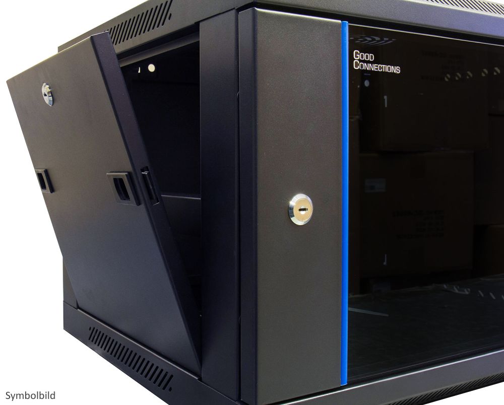 19" Wandgehäuse, 9HE, tiefschwarz (RAL9005) 600x450 mm, fertig montiert, Good Connections®