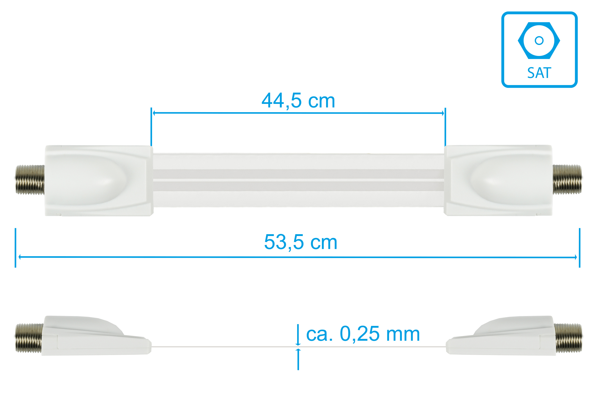 SAT Fensterdurchführung High-Quality, Gesamtlänge inkl. Stecker 53,5cm, flexible Länge 44,5cm, weiß, Good Connections®