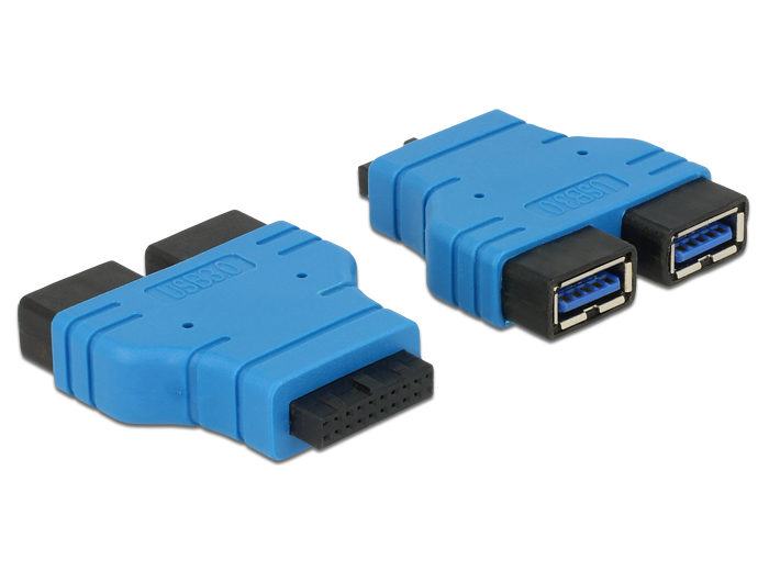 Adapter USB 3.0 Pfostenbuchse an 2 x USB 3.0 Typ-A Buchse – nebeneinander, Delock® [65670]