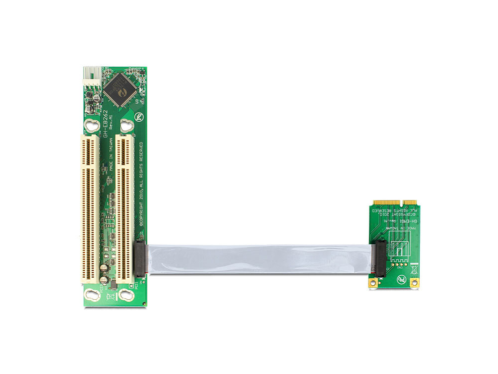 Schnittstellenkarte, Riser PCI Express Mini an 2x PCI 32Bit 5 V mit flexiblem Kabel 13 cm links gerichtet, Delock® [41355]