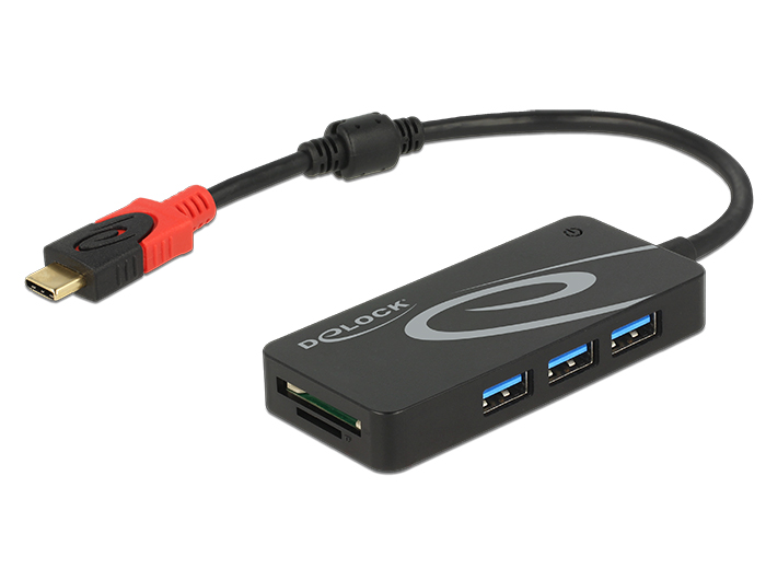 Externer USB 3.1 Gen.1 Hub USB Type-C an 3x USB Typ-A + 2 Slot SD Card Reader, schwarz , Delock® [62900]