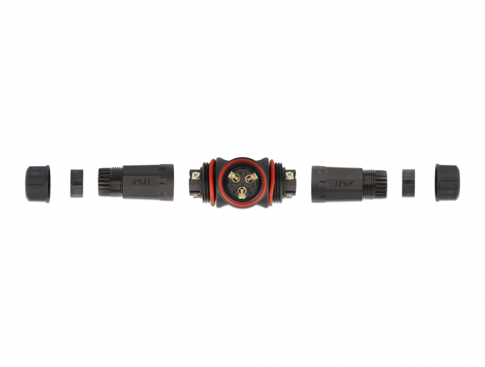 Kabelverbinder T-Form für Außenbereich 3 Pin, IP68 wasserdicht, schraubbar, Kabeldurchmesser 4,5 - 7,5 mm schwarz, Delock® [86917]