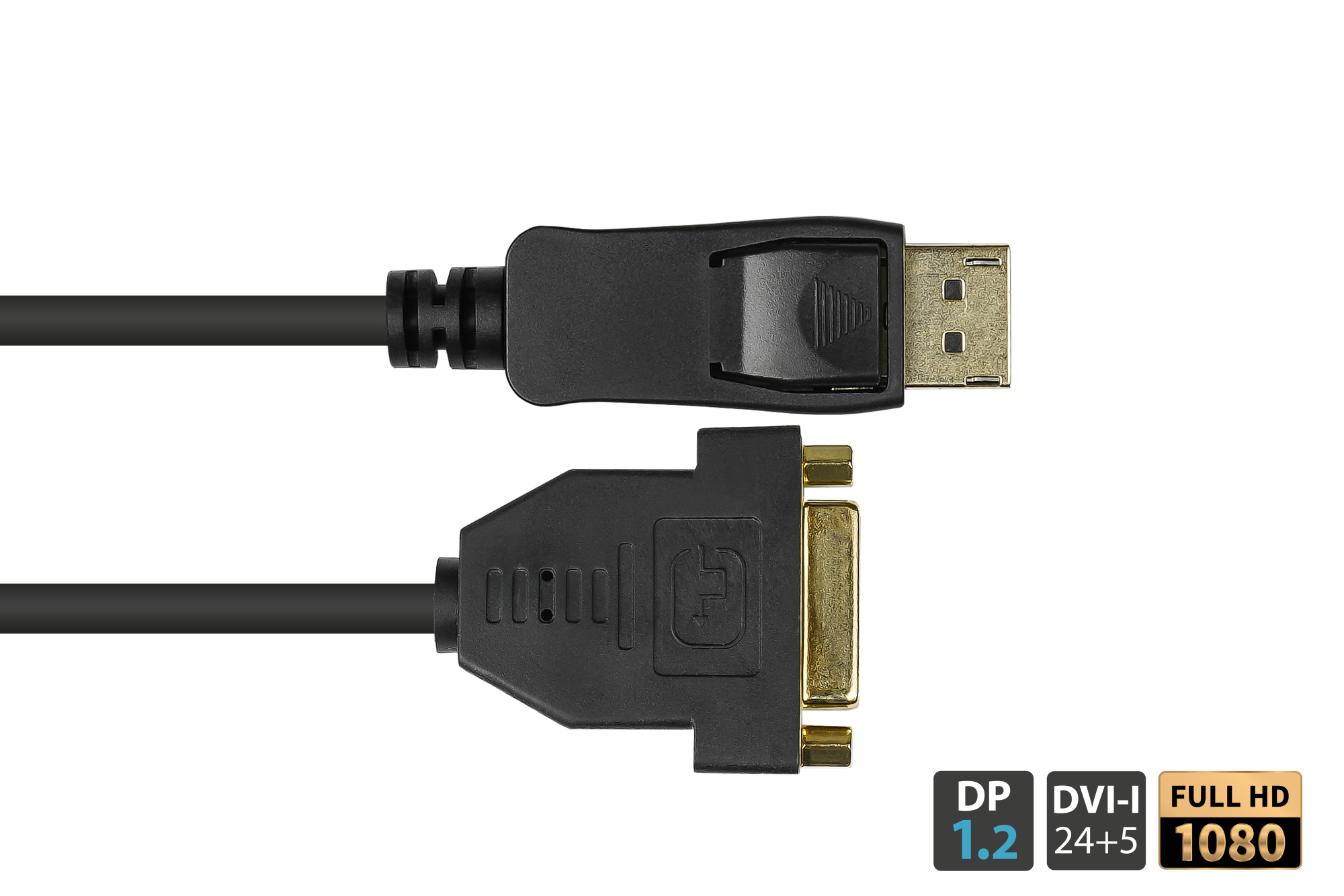 Adapterkabel DisplayPort 1.2 Stecker an DVI-I 24+5 Buchse, schwarz, 0,2m, Good Connections®