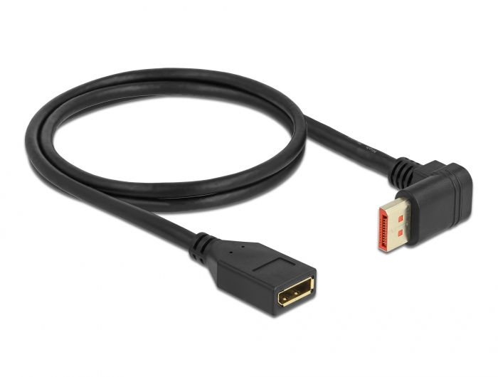 DisplayPort Verlängerungskabel Stecker 90° oben gewinkelt zu Buchse 8K 60 Hz, schwarz, 1 m, Delock® [87080]