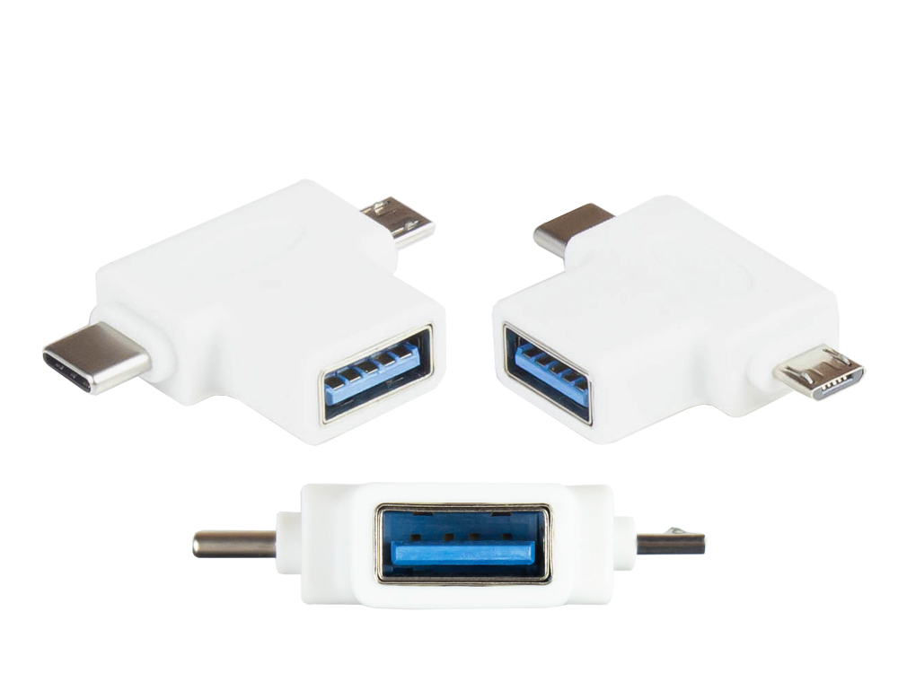 T-Adapter USB 3.0 Buchse A an USB-C™ Stecker und USB 2.0 Micro B Stecker, weiß, Good Connections®