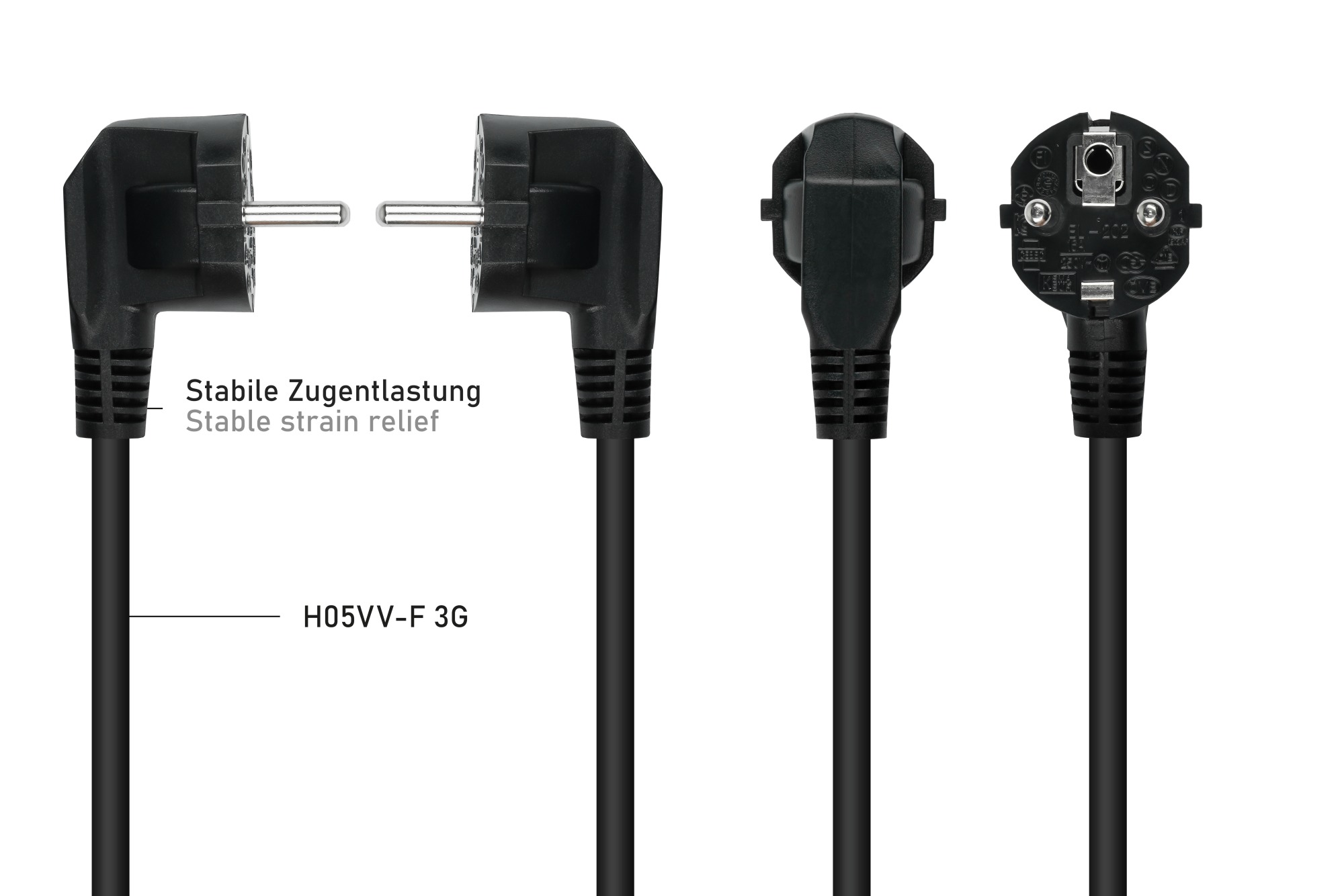 kabelmeister® Y-Netzkabel Schutzkontakt-Stecker Typ E+F (CEE 7/7, gewinkelt) an 2x Buchse C13, schwarz, 2m