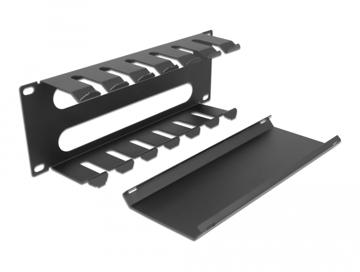 10" Kabelmanagement Rangierpanel mit 2 Öffnungen 1 HE schwarz, Delock® [66844]