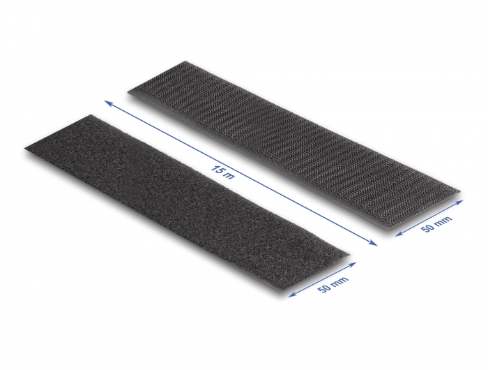 Strapazierfähiges Klettband mit Haft- und Flauschband L 15 m x B 50 mm schwarz, Delock® [20854]