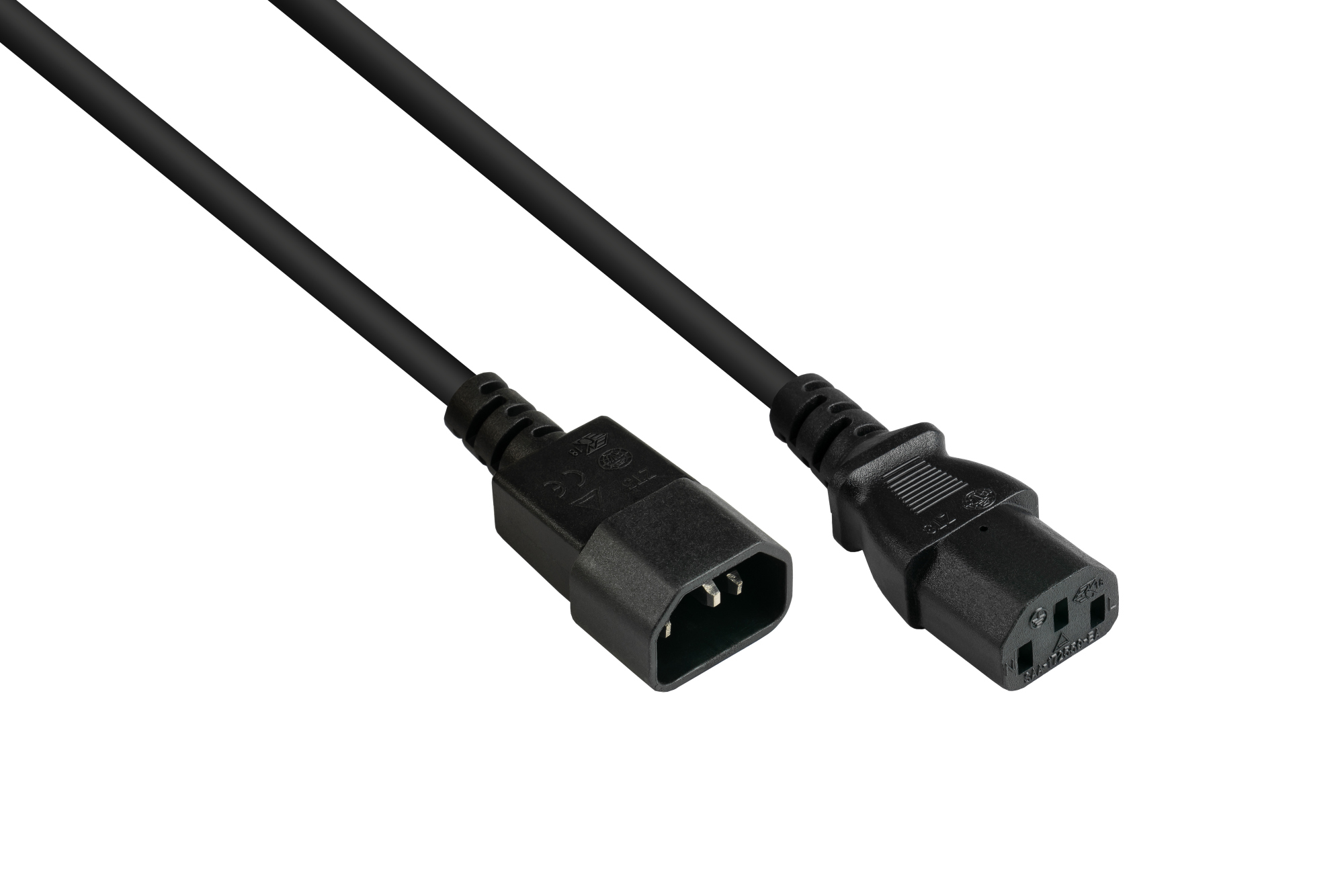 Kaltgeräteverlängerung C14 (gerade) an C13 (gerade), schwarz, 0,75 mm², 0,5 m, Good Connections®