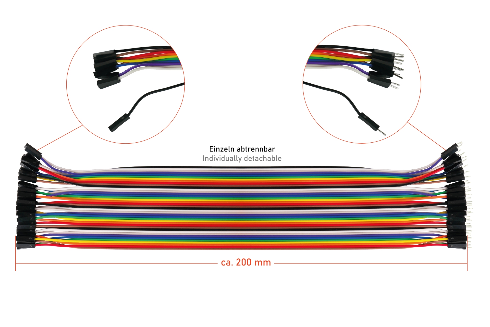 kabelmeister® Jumper Wire 40-Pin trennbare Adern für Arduino, Raspberry Pi etc., 3er-Set (BU-BU/ST-BU/ST-ST), 20cm