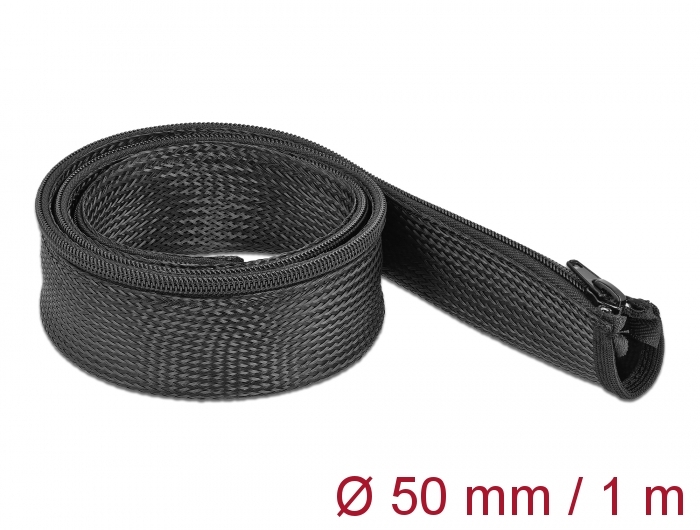 Geflechtschlauch mit Reißverschluss hitzebeständig 1 m x 50 mm schwarz, Delock® [19166]