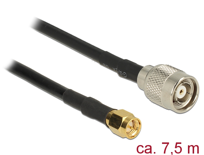 Antennenkabel RP-TNC Stecker an SMA Stecker RG-58 C/U, schwarz, 7,5m, Delock® [89512]