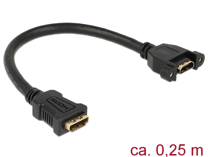 Kabel HDMI-A Buchse an HDMI-A Buchse an Einbau, 4K 30Hz, schwarz, 0,25m, Delock® [85100]
