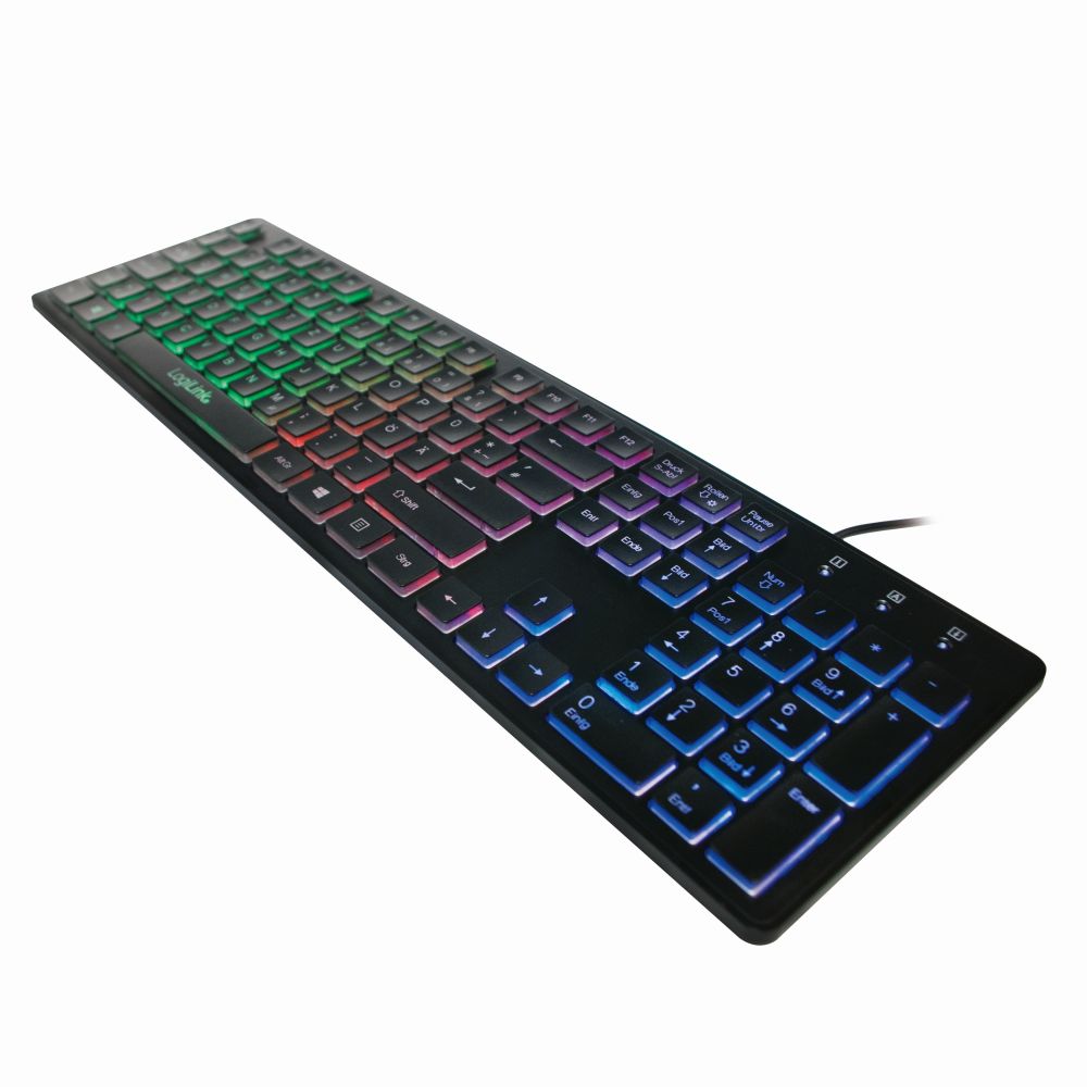 Beleuchtete Tastatur, USB 1.1, LED Regenbogen-Hintergrundbeleuchtung, Schwarz, LogiLink® [ID0138]