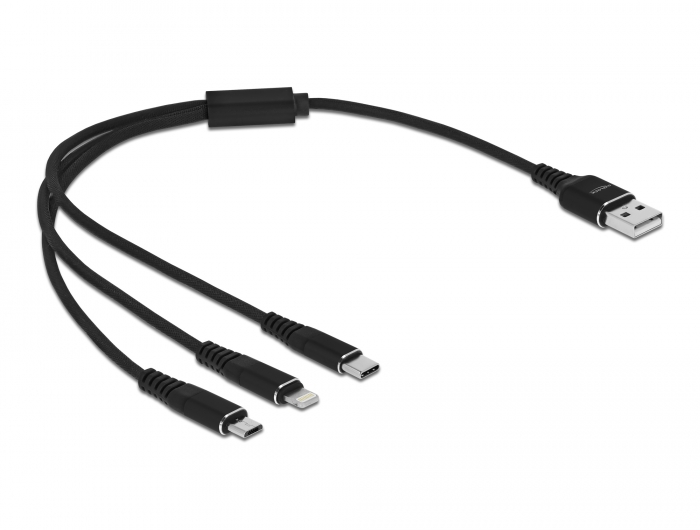 USB Ladekabel 3 in 1 für Lightning™ / Micro USB / USB Type-C™ 30 cm schwarz, Delock® [87152]