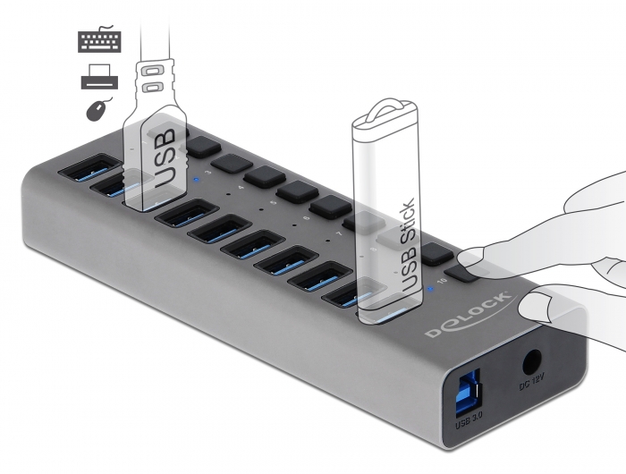 Externer SuperSpeed USB Hub mit 10 Ports + Schalter, Delock® [63670]