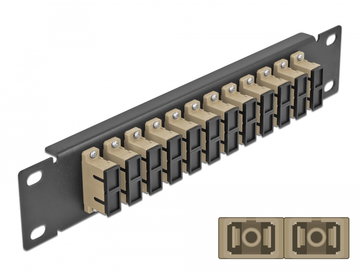 10" LWL Patchpanel 12 Port SC Duplex beige 1 HE schwarz, Delock® [66773]