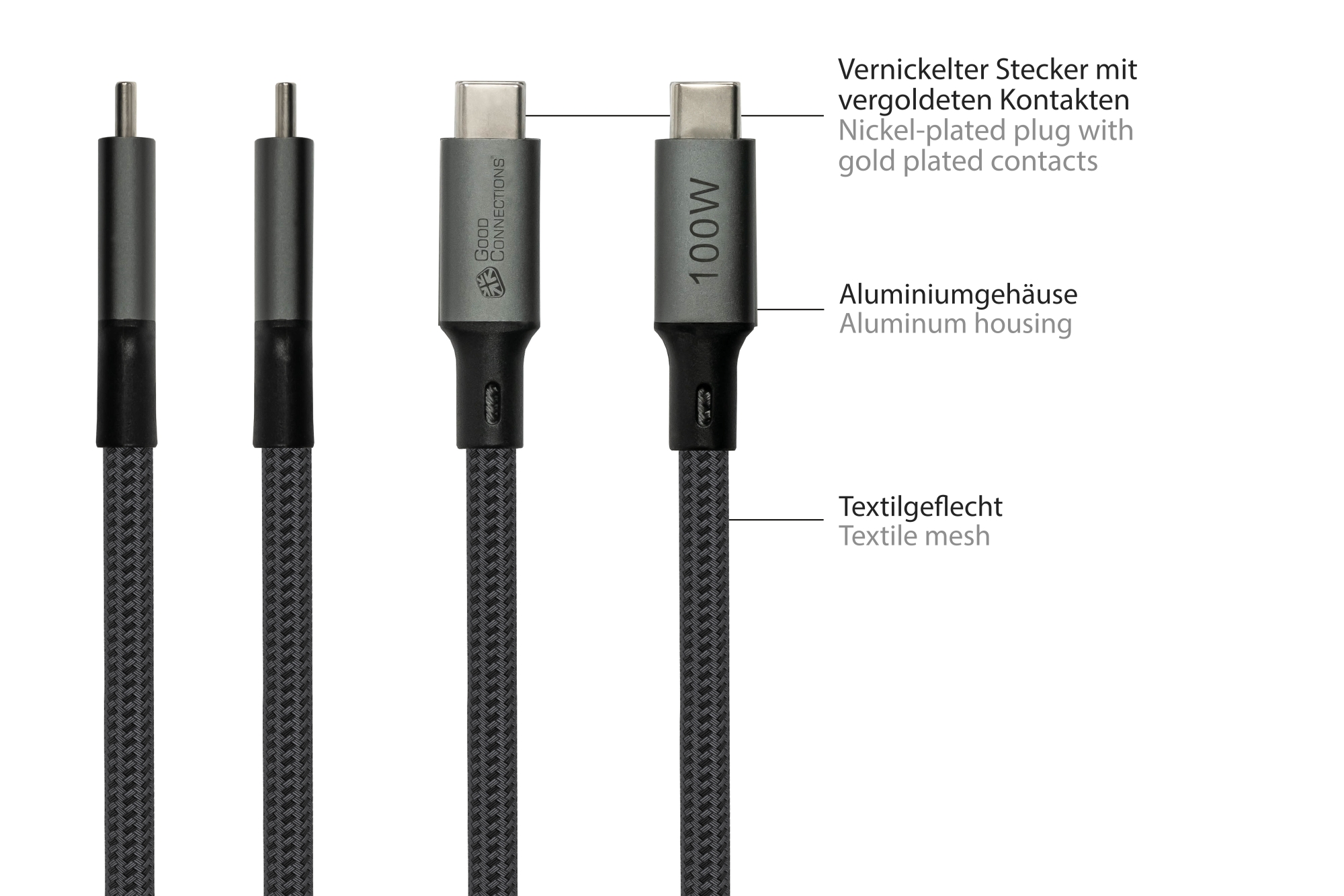 USB 4.0 Gen. 2x2 Kabel (20GBit/s, 100W, 8K@30Hz), USB-C™ Stecker an USB-C™ Stecker, anthrazit, 1m, Good Connections®