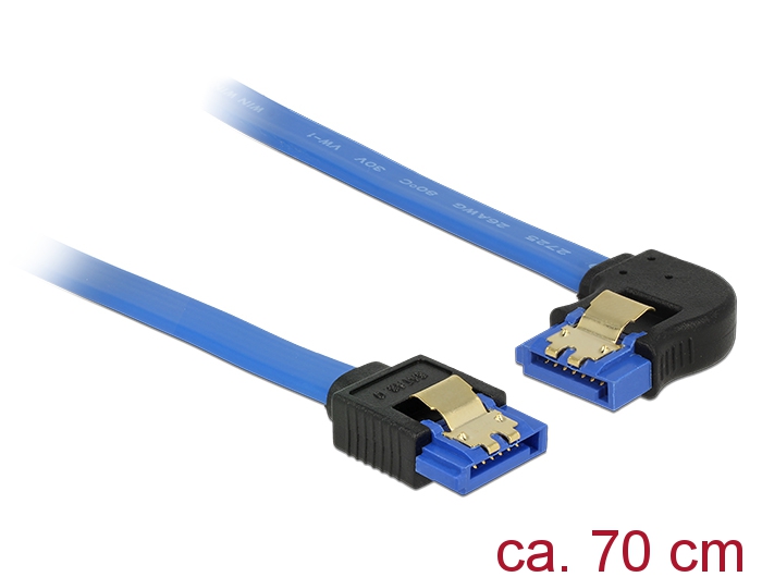 Kabel SATA 6 Gb/s Buchse gerade an SATA Buchse links gewinkelt, mit Goldclips, blau, 0,7m, Delock® [84986]